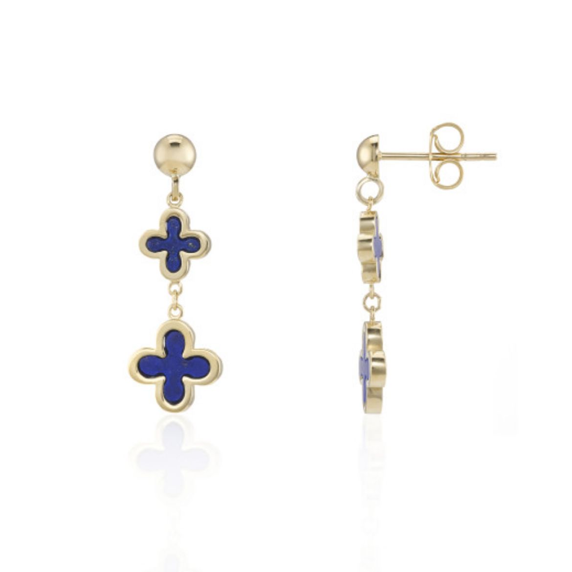 Picture of 9ct Yellow Gold Lapis Flower Drop Earrings