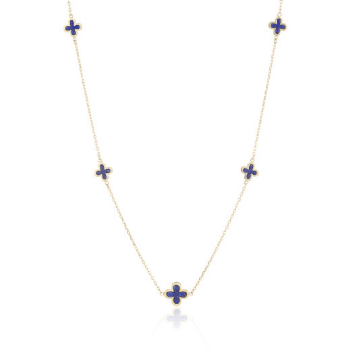 Picture of 9ct Yellow Gold Five Lapis Flower Necklace