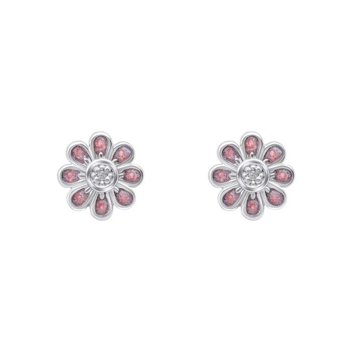 Picture of Pink Flower Stud Earrings with Diamond