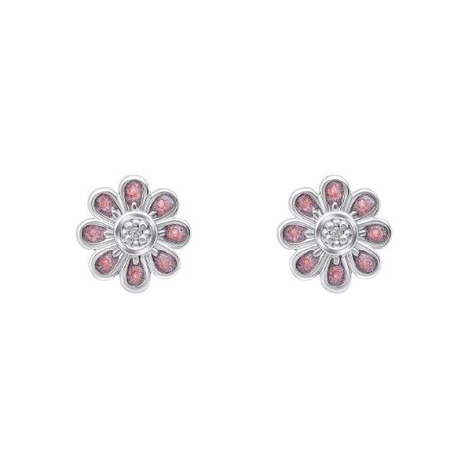 Picture of Pink Flower Stud Earrings with Diamond