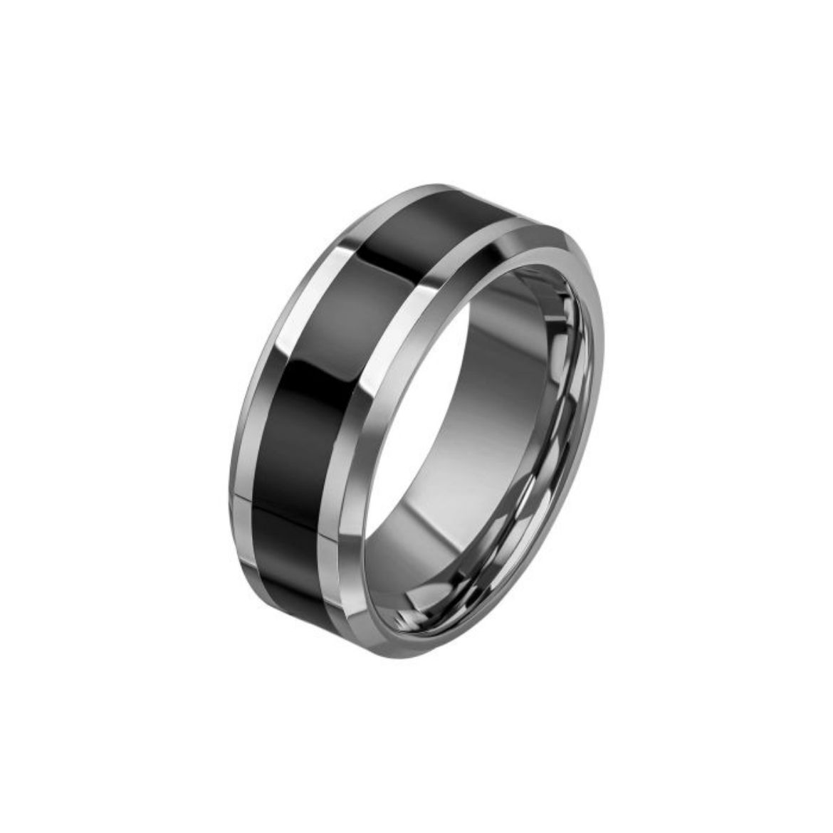 Picture of Tungsten Ring with Black Enamel Stripe