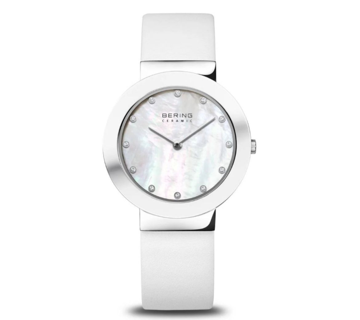 Picture of White Watch with Mother of Pearl Dial and Leather Strap