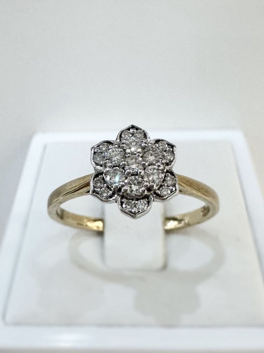 Picture of 9ct Yellow and White Gold Diamond Flower Design Ring