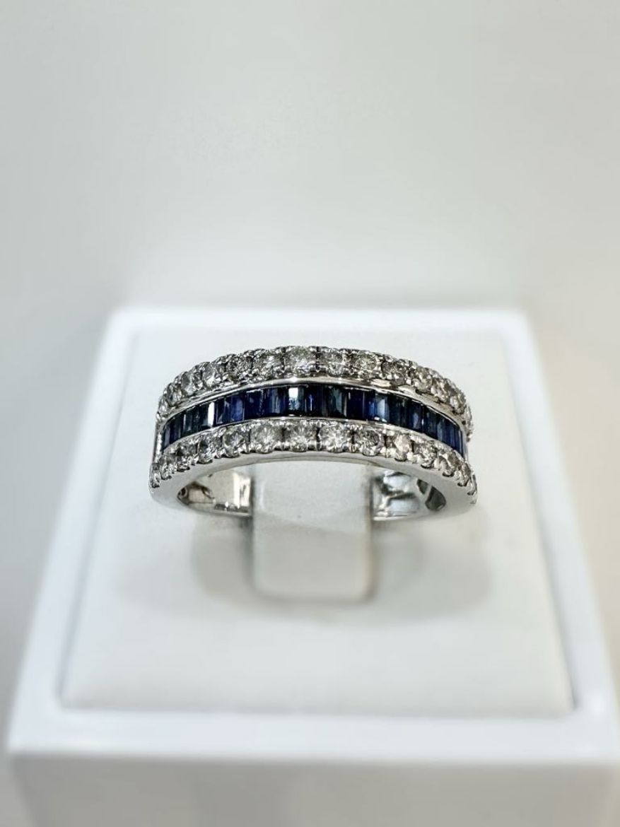 Picture of 9ct White Gold Triple Row Band with Diamond and Sapphire 