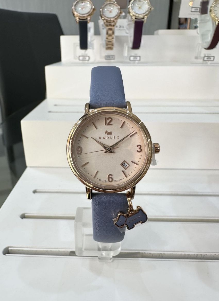 Picture of Rose Gold Plated Radley Watch with Blue Leather Strap