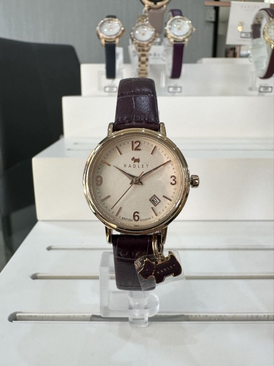 Picture of Rose Gold Radley Watch with Aubergine Leather Strap