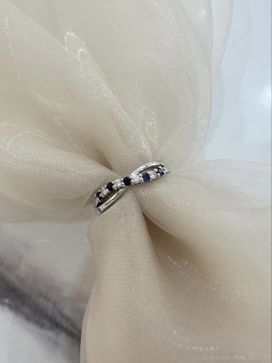 Picture of 18ct White Gold Sapphire and Diamond Cross Over Eternity Ring 