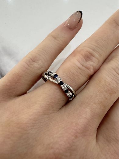 Picture of 18ct White Gold Sapphire and Diamond Cross Over Eternity Ring 