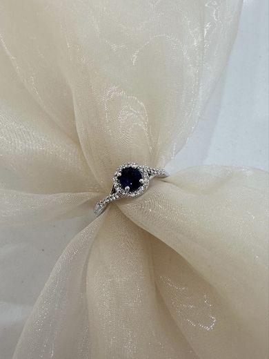 Picture of 9ct White Gold Diamond and Sapphire Halo ring