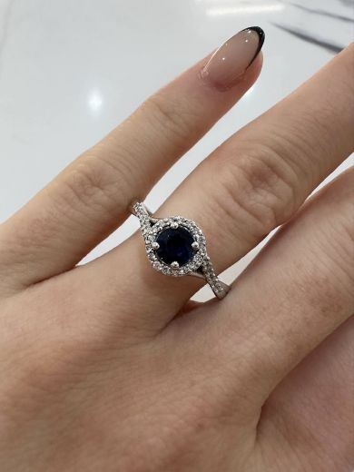 Picture of 9ct White Gold Diamond and Sapphire Halo ring