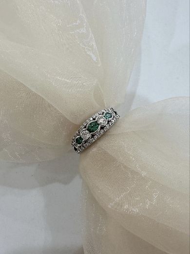 Picture of 9ct White Gold Emerald and Diamond Dress Ring