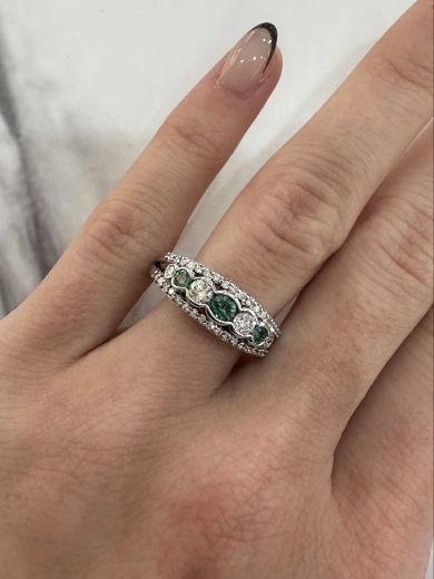 Picture of 9ct White Gold Emerald and Diamond Dress Ring