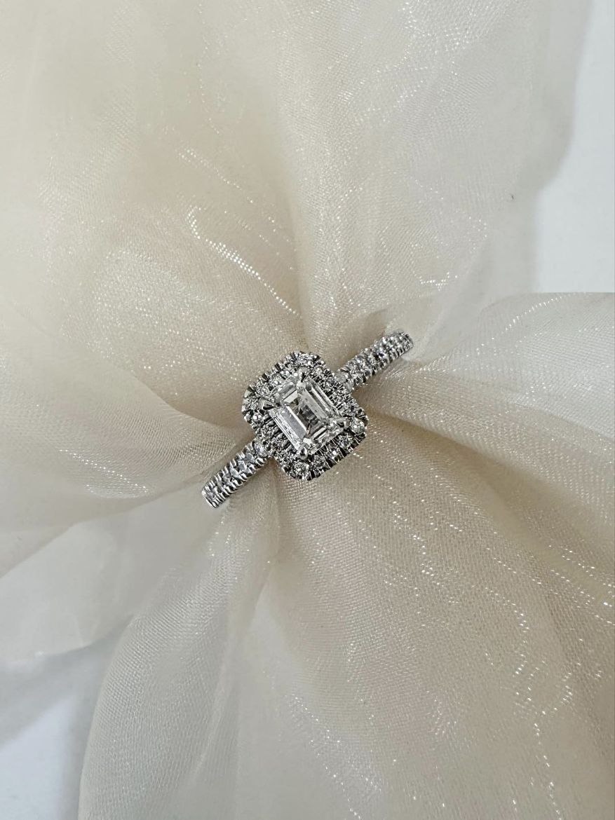 Picture of Platinum Emerald Cut Halo Diamond Ring