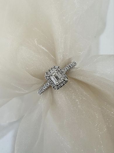 Picture of Platinum Emerald Cut Halo Diamond Ring