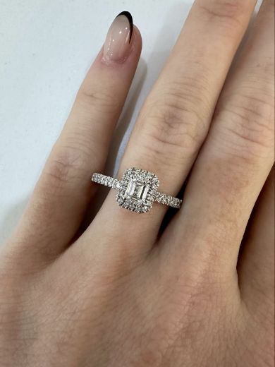 Picture of Platinum Emerald Cut Halo Diamond Ring