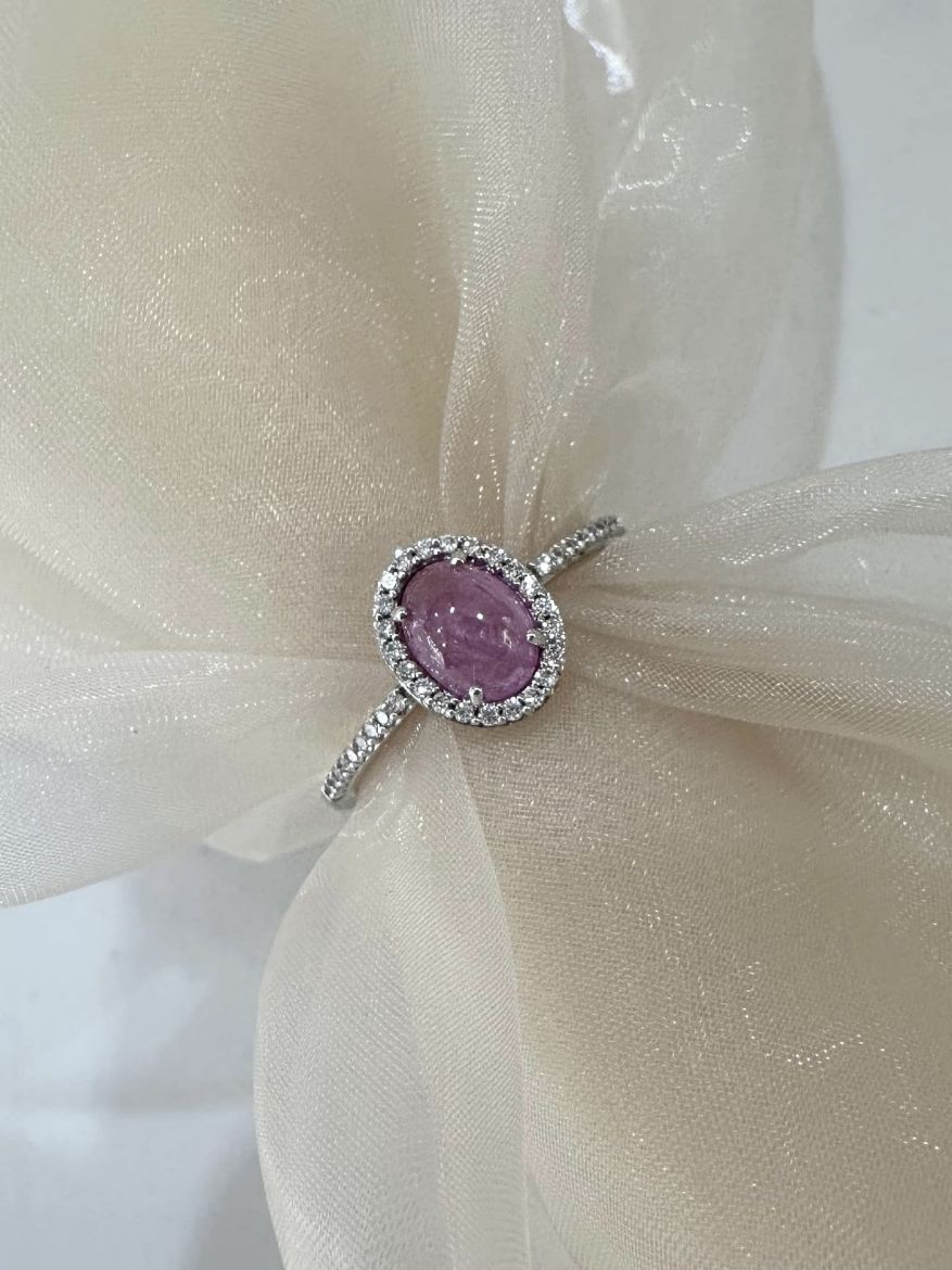 Picture of 9ct White Gold Greenland Pink Sapphire and Diamond Halo Ring