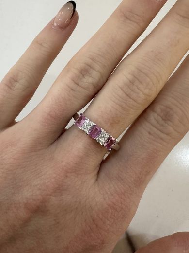 Picture of 9ct White Gold Pink Sapphire and Diamond Ring