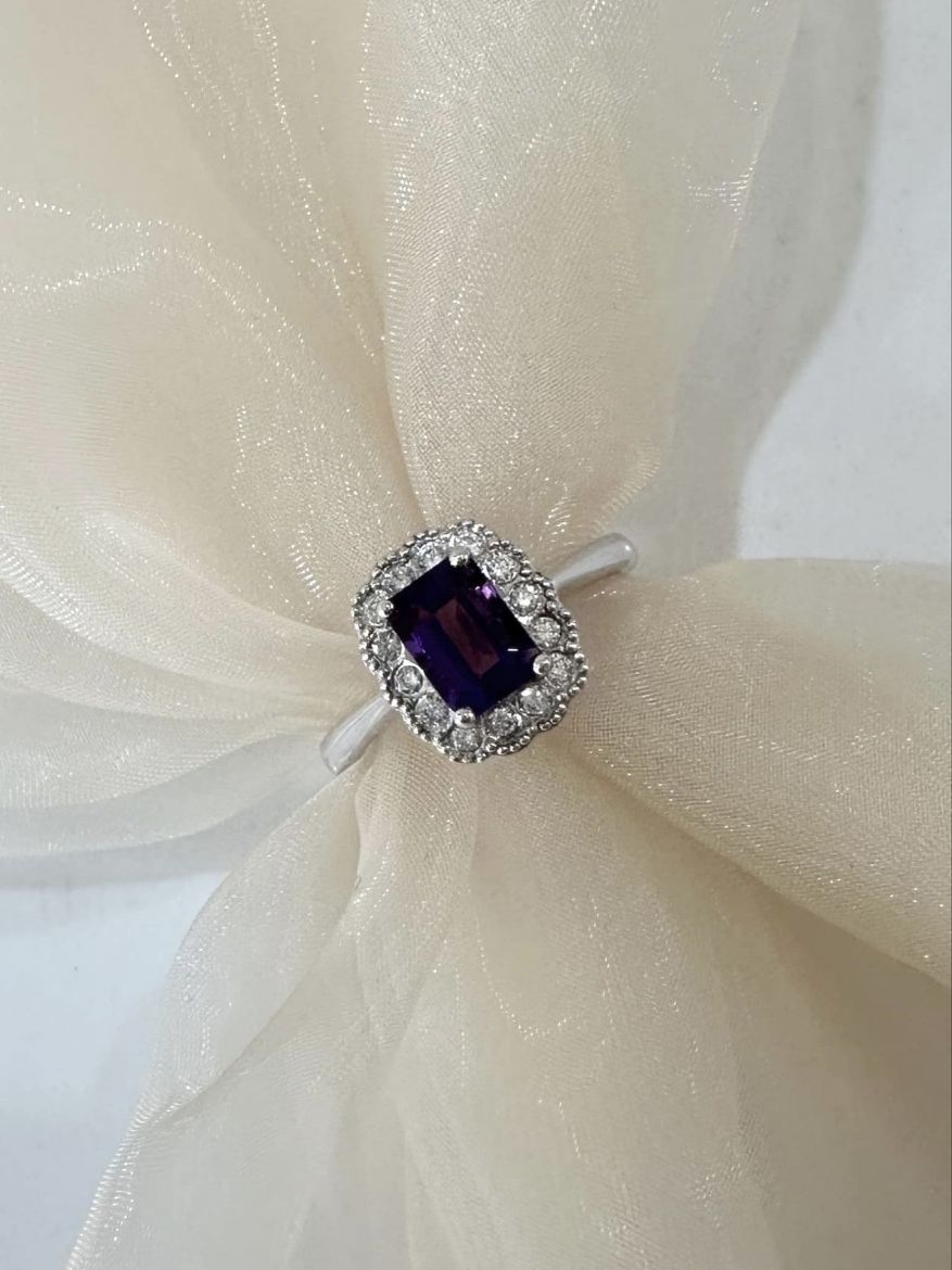 Picture of 9ct White Gold Amethyst and Diamond Cluster Ring