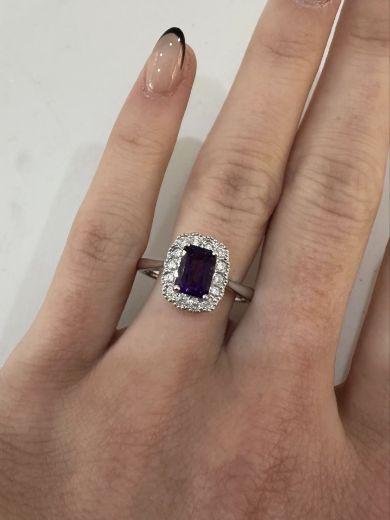 Picture of 9ct White Gold Amethyst and Diamond Cluster Ring