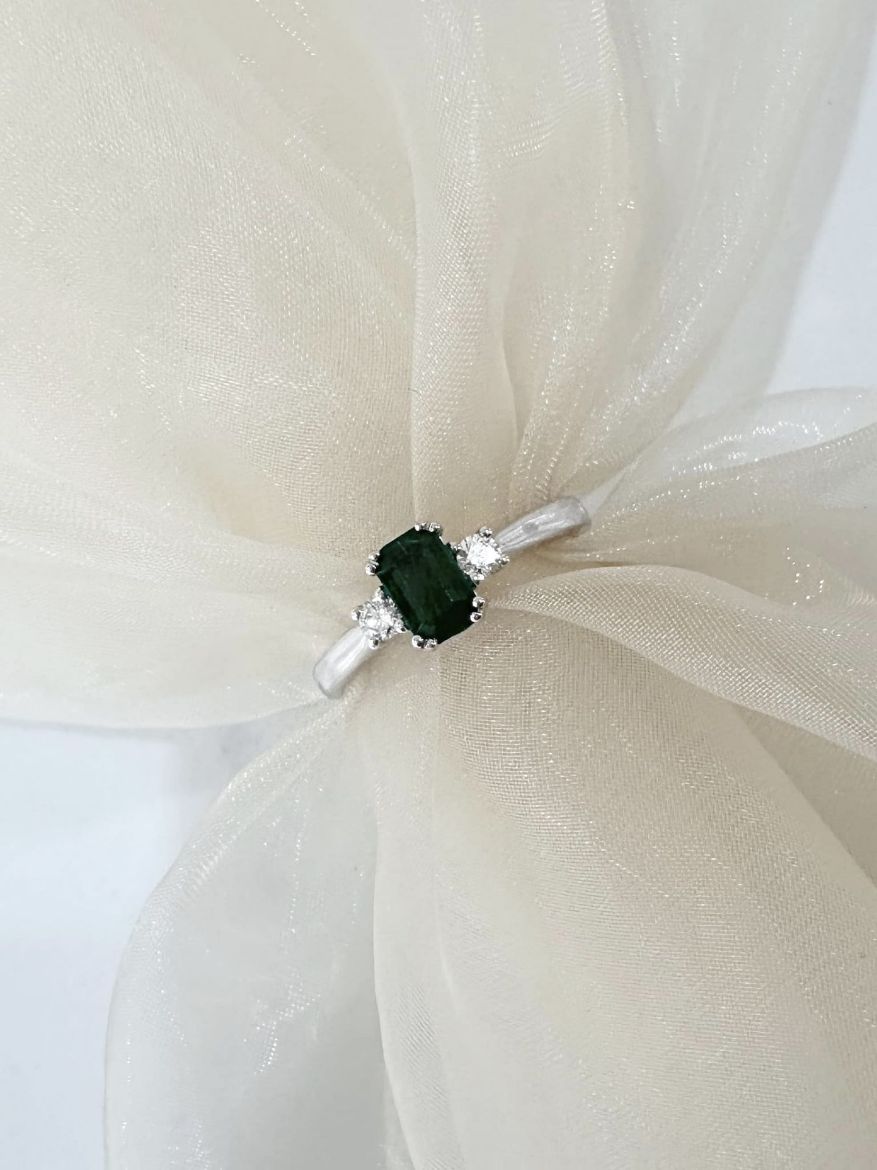 Picture of 18ct White Gold 3 Stone Emerald and Diamond Ring