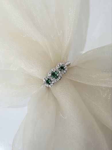 Picture of 9ct White Gold Emerald and Diamond 3 Cluster Ring