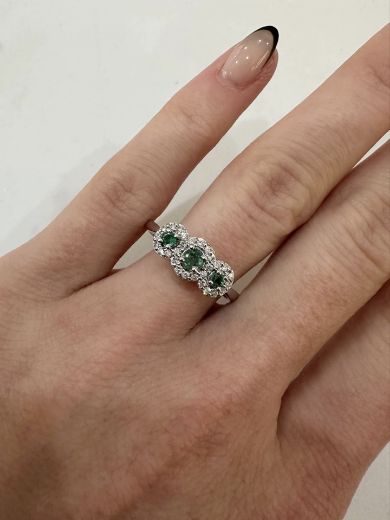 Picture of 9ct White Gold Emerald and Diamond 3 Cluster Ring