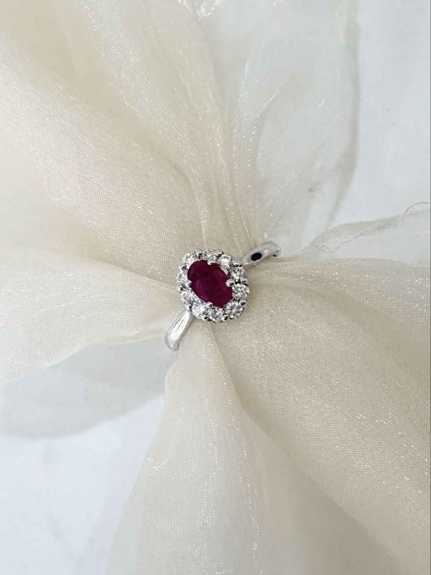 Picture of 9ct White Gold Ruby and Diamond Oval Cluster 