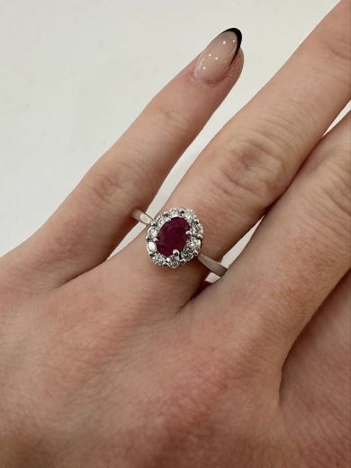 Picture of 9ct White Gold Ruby and Diamond Oval Cluster 