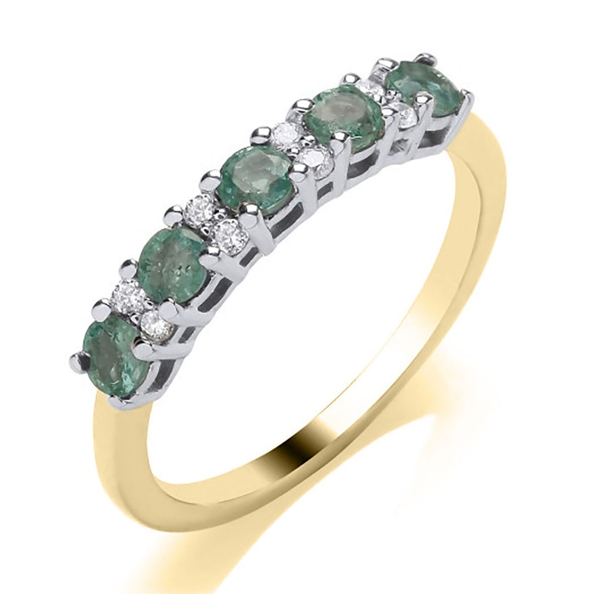 Picture of 9ct Yellow Gold Emerald and Diamond Half Eternity Ring