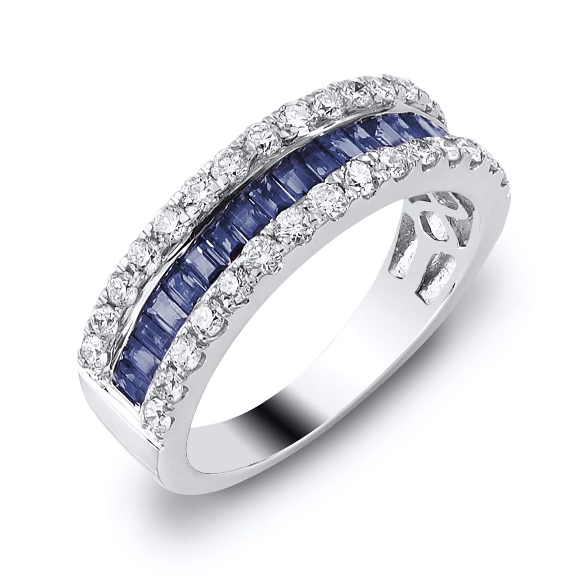 Picture of 9ct White Gold Triple Row Diamond and Sapphire Ring