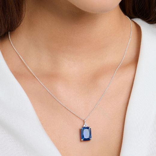 Picture of Blue Stone Silver Necklace 