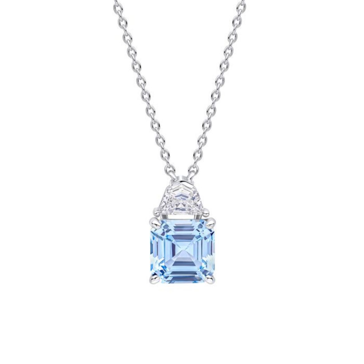 Picture of Square Cut Aquamarine Blue Zirconia Necklace
