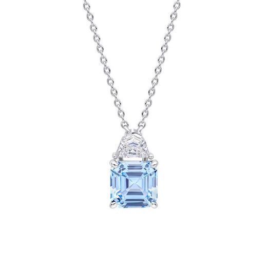 Picture of Square Cut Aquamarine Blue Zirconia Necklace