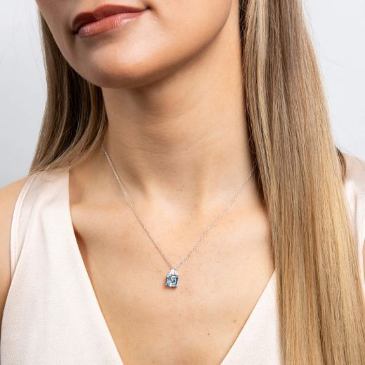 Picture of Square Cut Aquamarine Blue Zirconia Necklace