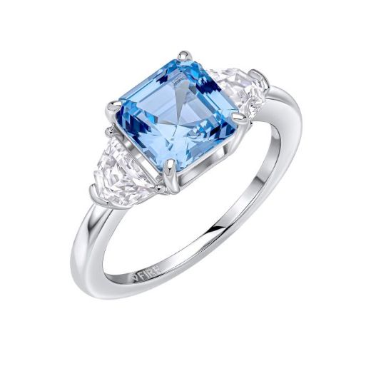 Picture of Square Aquamarine Blue Zirconia Trilogy Ring