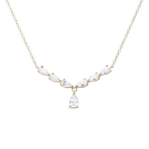 Picture of Statement Teardrop Zirconia Necklace Gold