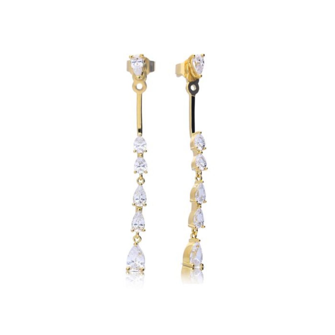 Picture of Statement Teardrop Zirconia Front Stud and Back Drop Earrings Gold