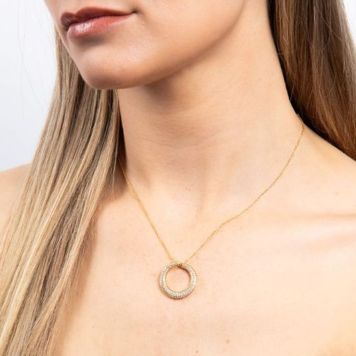 Picture of Pave Swirl Open Circle Necklace Gold 