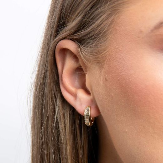 Picture of Channel Set Baguette Zirconia Hoop Earrings Gold 