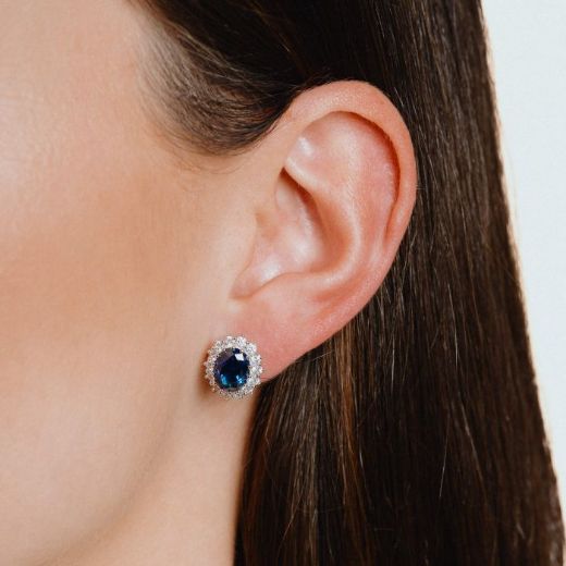 Picture of Oval Sapphire Cluster Ear Studs 
