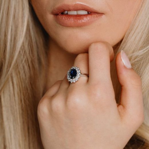 Picture of Oval Diamonfire Sapphire Cluster Ring 