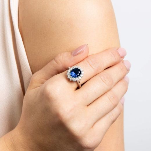 Picture of Oval Diamonfire Sapphire Cluster Ring 
