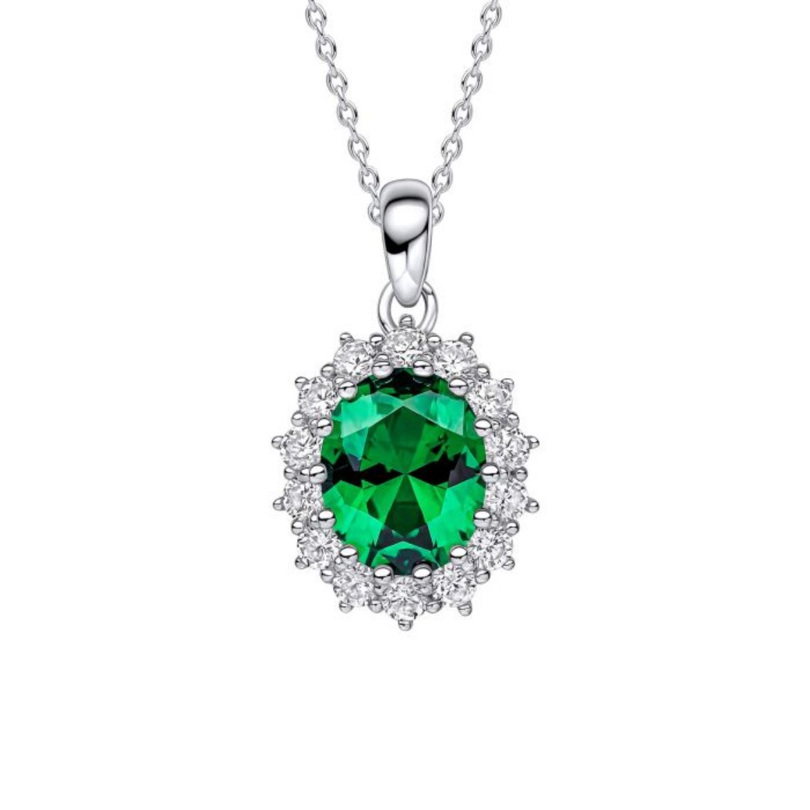 Picture of Oval Diamonfire Emerald Cluster Necklace 