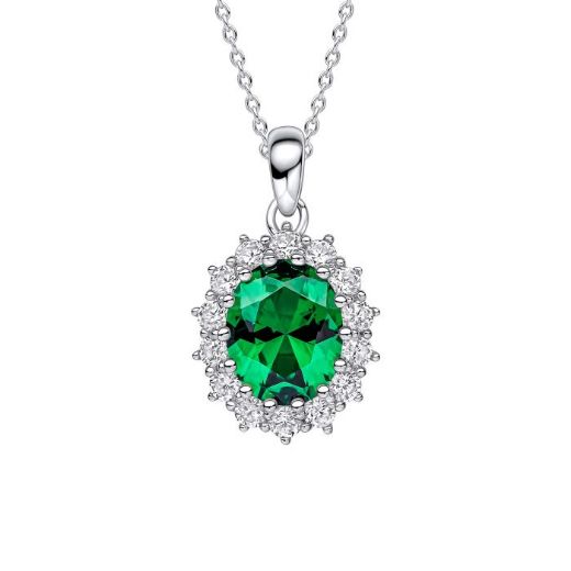 Picture of Oval Diamonfire Emerald Cluster Necklace 