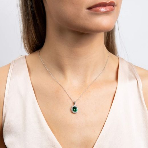 Picture of Oval Diamonfire Emerald Cluster Necklace 