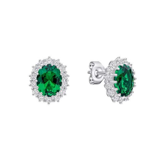 Picture of Oval Diamonfire Emerald Cluster Ear Studs 