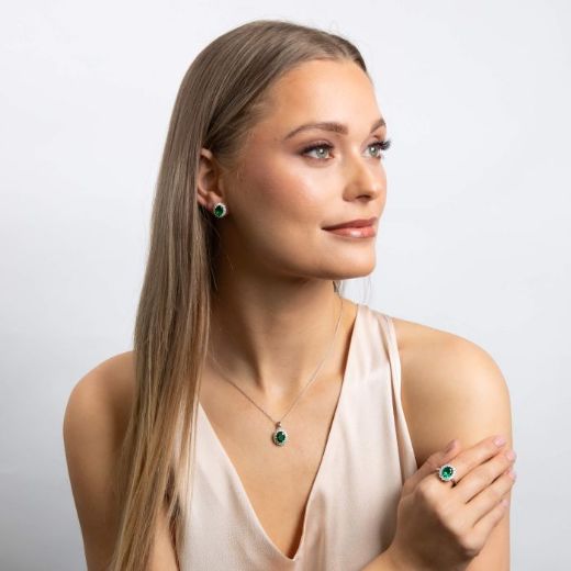 Picture of Oval Diamonfire Emerald Cluster Ring 