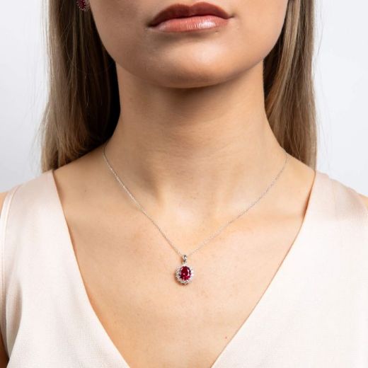 Picture of Oval Diamonfire Ruby Cluster Necklace 