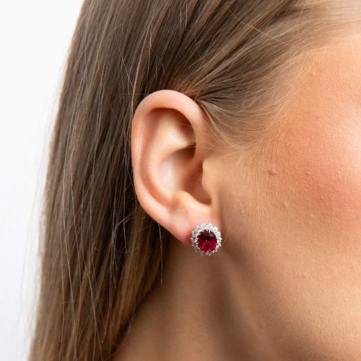 Picture of Oval Diamonfire Ruby Cluster Ear Studs 