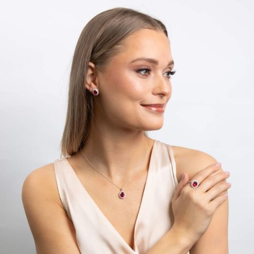 Picture of Oval Diamonfire Ruby Cluster Ear Studs 